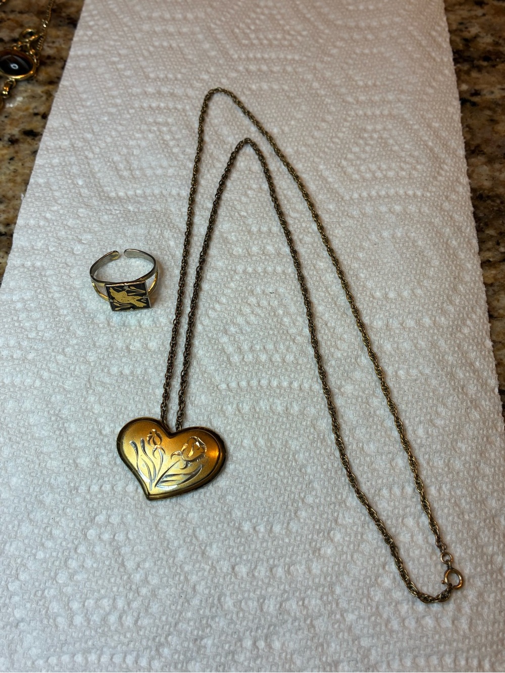 Gorham Sterling Vermeil heart pendant necklace and ring - Picture 2 of 6